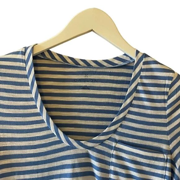 Caslon, Short Sleeve Corton Rounded V-Neck Tee, White-Blue Stripe Size XXS - Picture 3 of 14